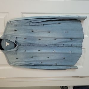 J Crew denim blouse with beading size 8
